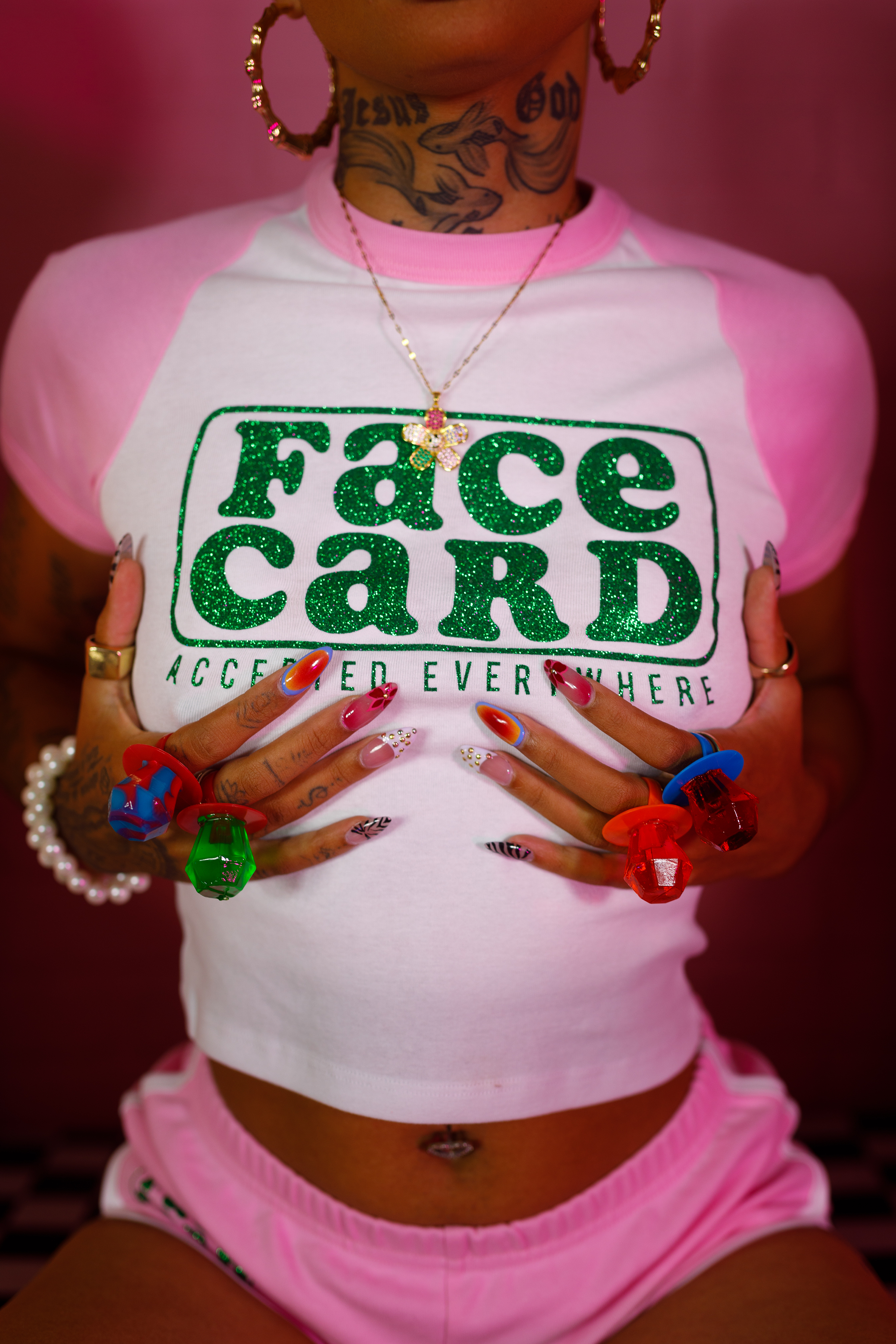 Pink Crop-Top "FACE CARD" Set