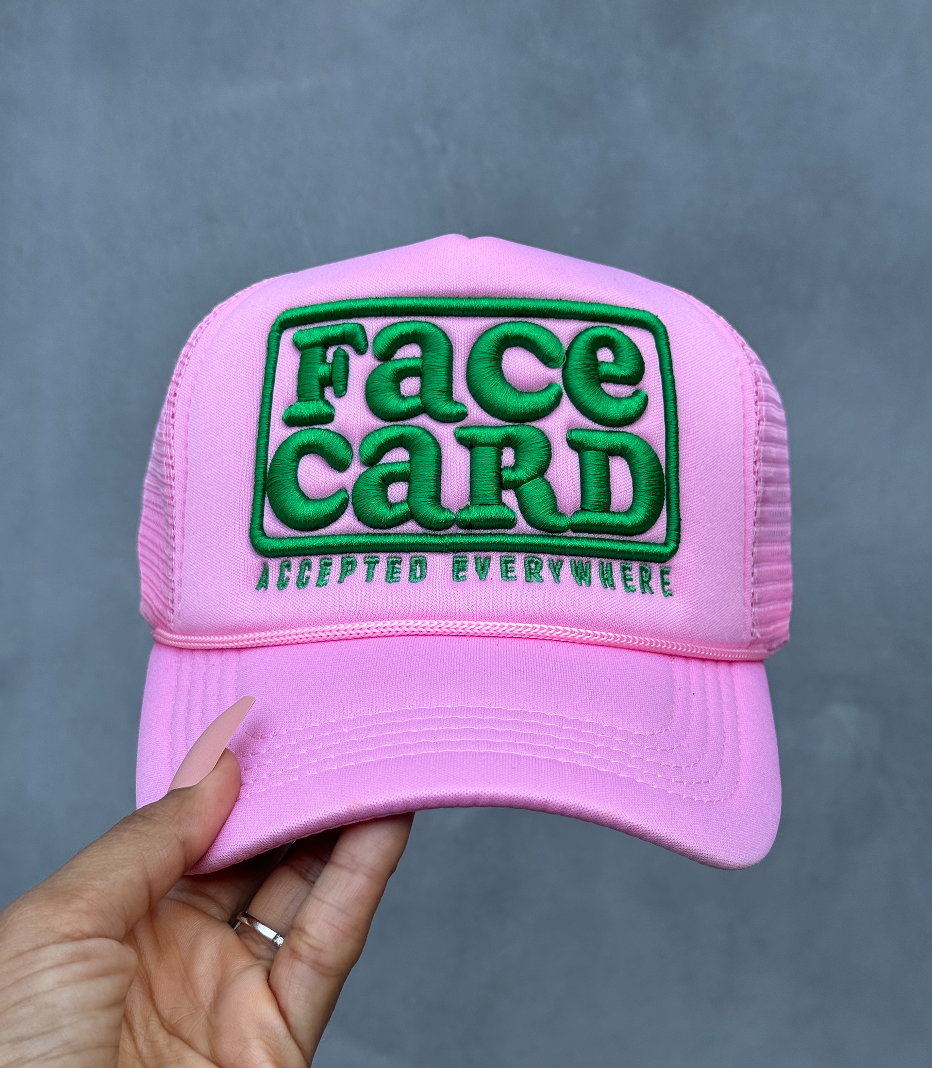 Pink "FACE CARD" Trucker